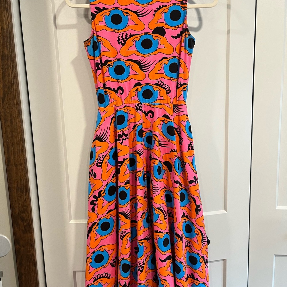 Nooworks Pink and Blue Eye Pattern Midi Dress - Picture 4 of 4